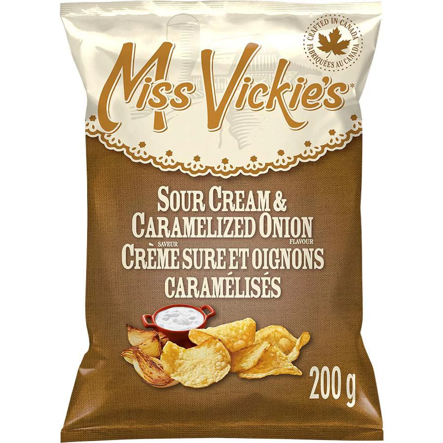 Miss Vickie's Sour Cream & Caramelized Onion flavour kettle cooked potato chips, 200g