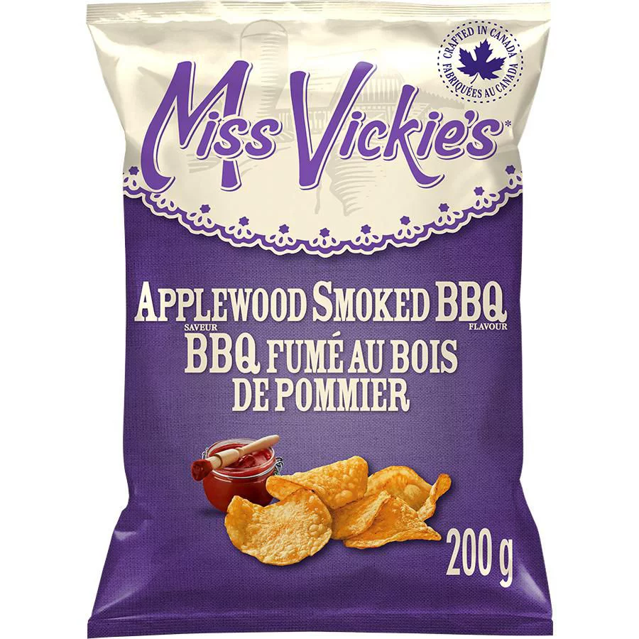 Miss Vickie's Applewood Smoked BBQ flavour kettle cooked potato chips, 200g