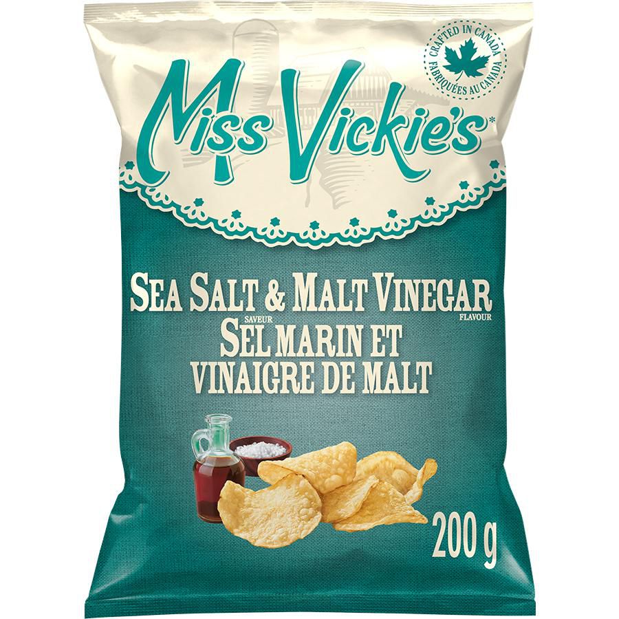 Miss Vickie's Sea Salt & Malt Vinegar flavour kettle cooked potato chips, 200g