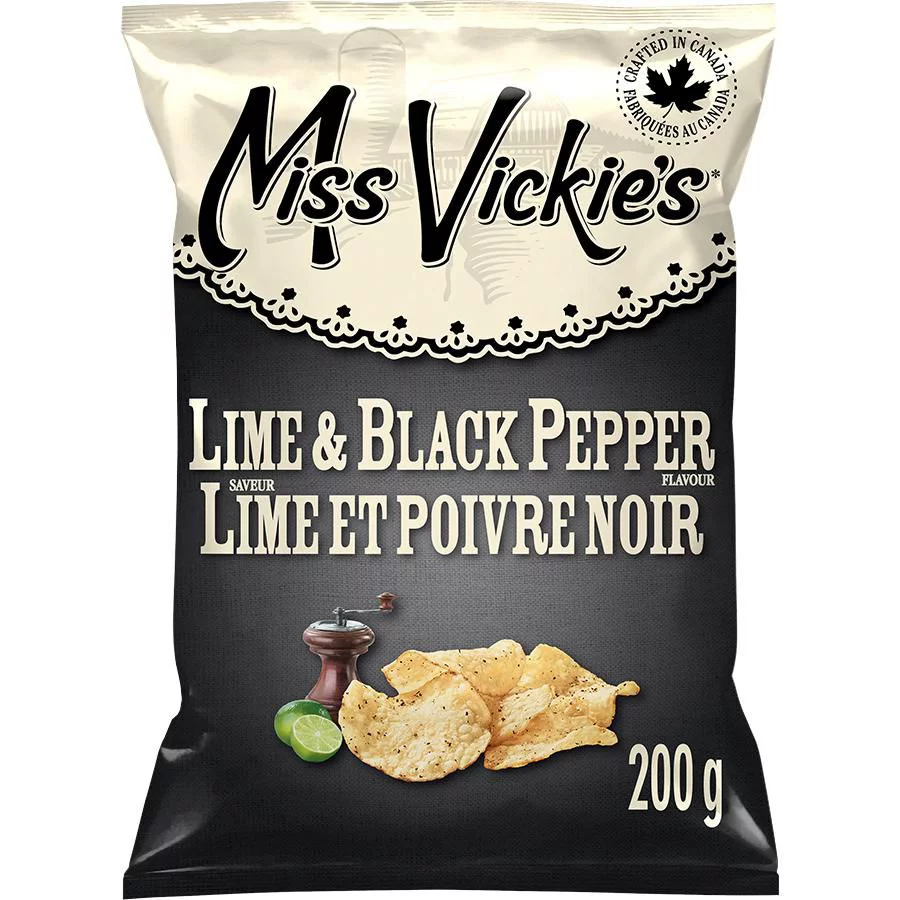 Miss Vickie's Lime & Black Pepper flavour kettle cooked potato chips, 200g