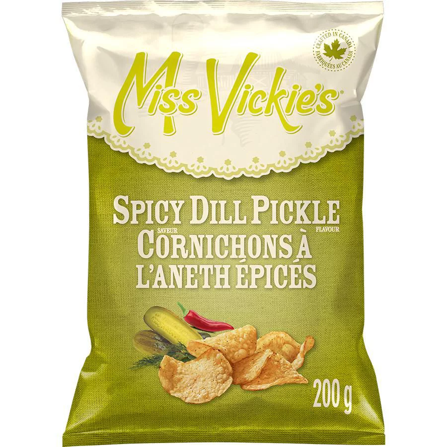 Miss Vickie’s Spicy Dill Pickle flavour kettle cooked potato chips, 200g