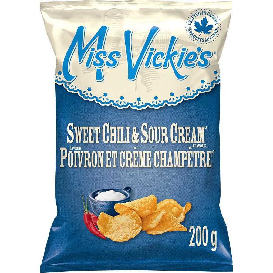 Miss Vickie's Sweet Chili & Sour Cream flavour kettle cooked potato chips, 200g